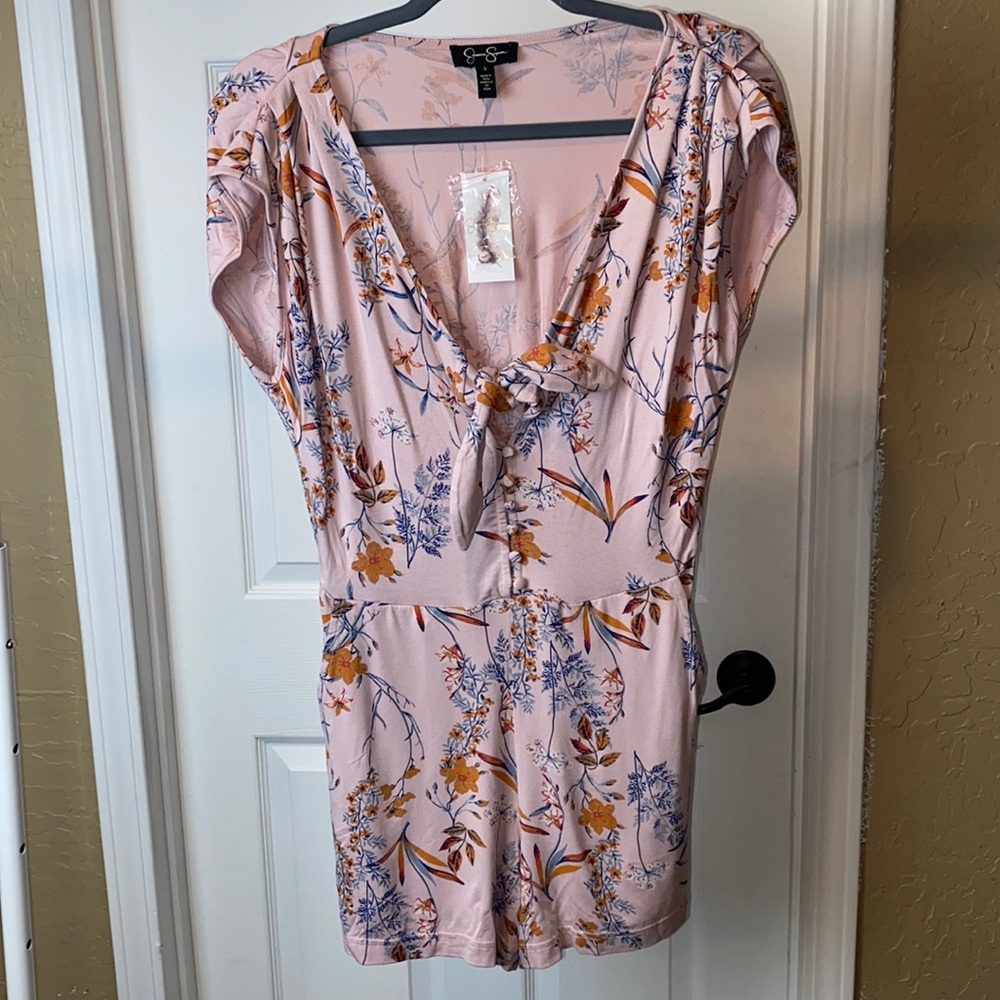 Jessica Simpson Pink Floral Tie-Front Romper - Picture 4 of 13